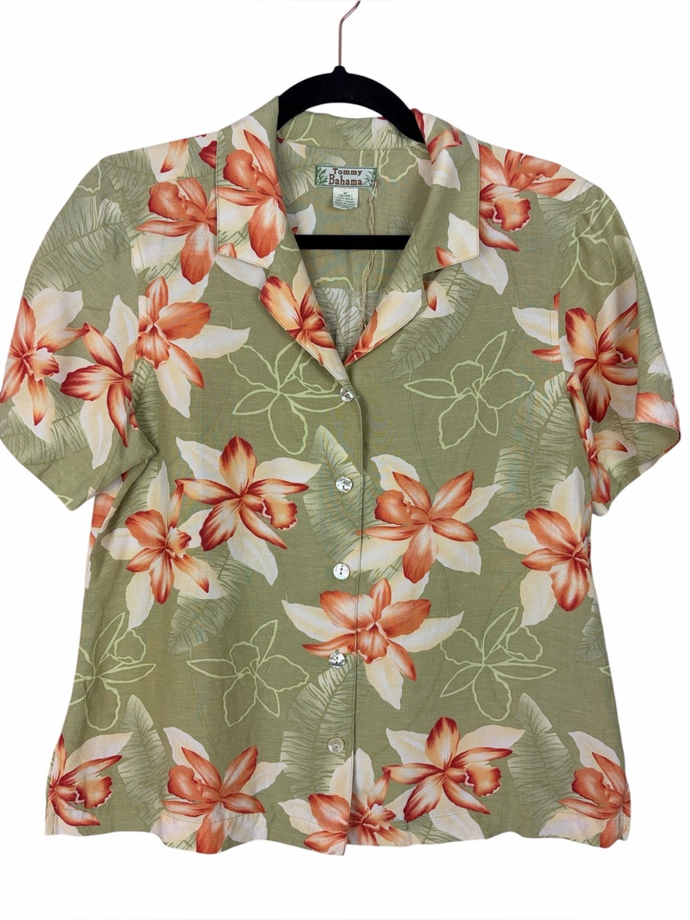Tommy Bahama Silk Linen Hawaiian Floral Camp Shirt Medium Tropical Button Front